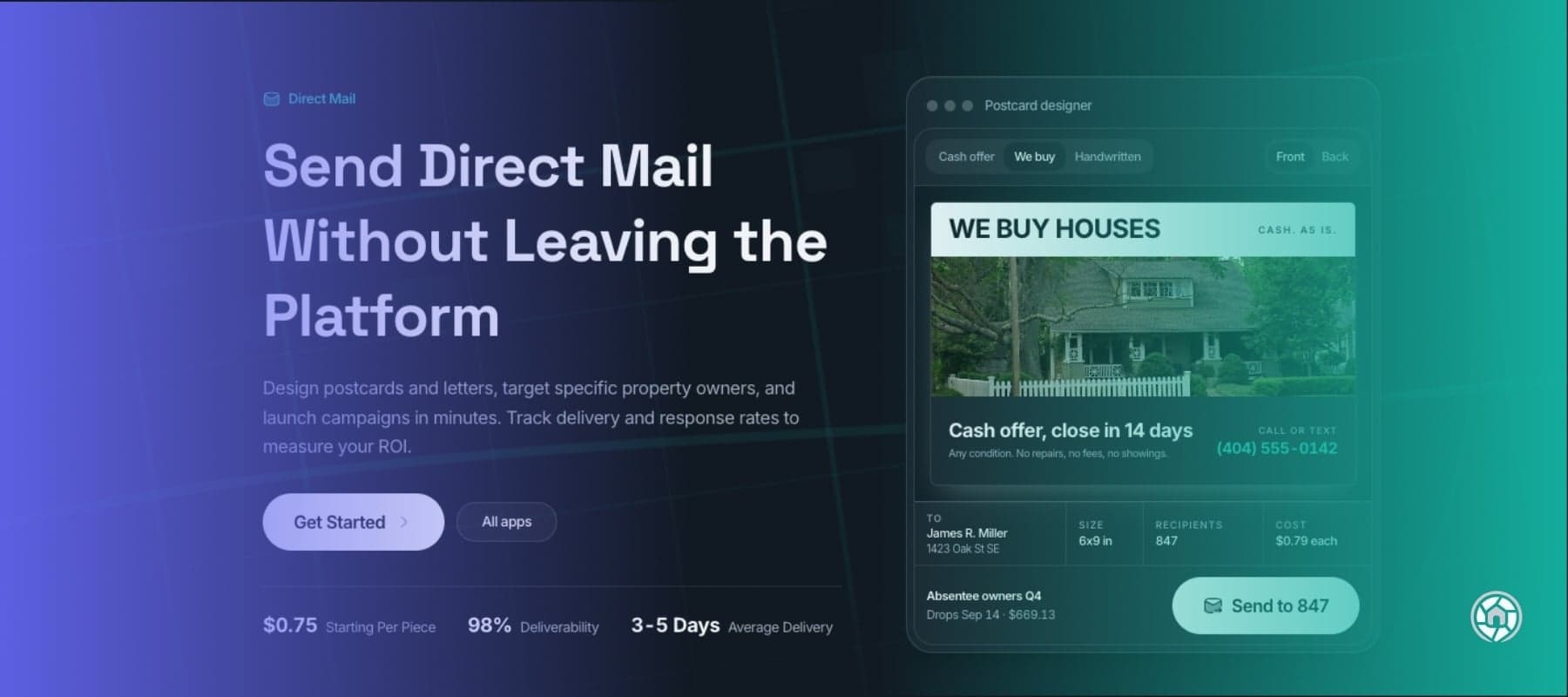 Direct Mail app inside DealMachine