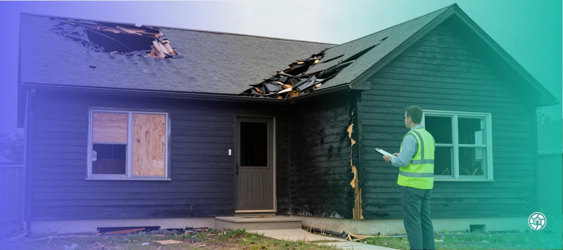 Investor inspecting a fire damage house before making an offer