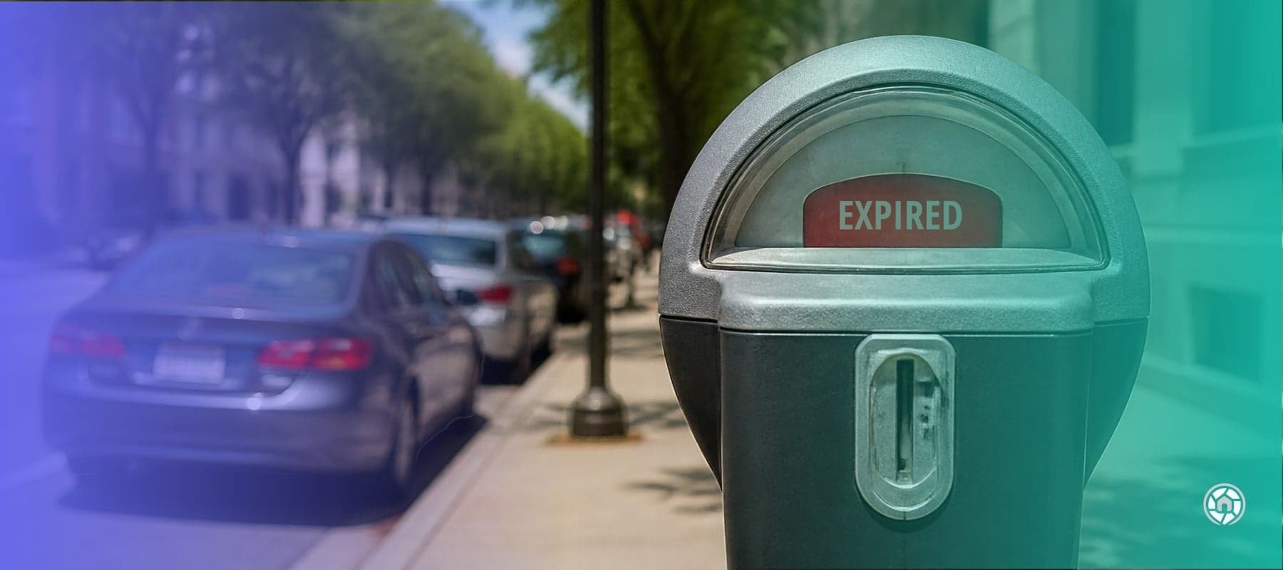 A parking meter showing a red expired tag
